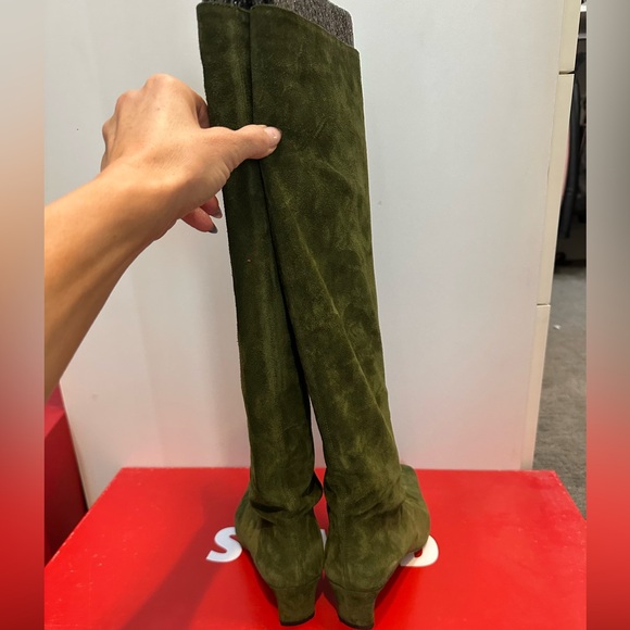Staud Wally Olive Suede Knee-High Boots - Picture 3 of 4